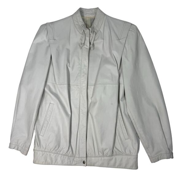 Vintage Women's Large C&A White Cowhide Leather Jacket 40” Chest Classic Bomber - Picture 9 of 11